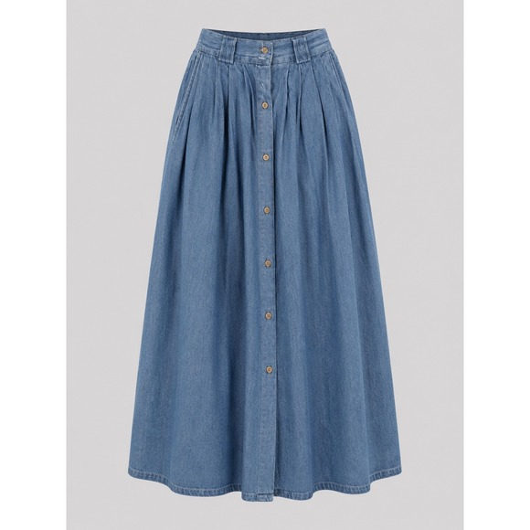 Charter Club Dresses & Skirts - Vintage Charter Club Denim Maxi Skirt Blue Pleated Button Front Cotton Sze 4 Y2K